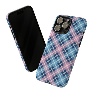 Plaid Perfection Phone Case - Navy and Pink - Design A